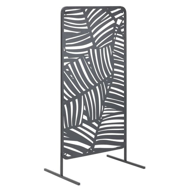 Panneau d&eacute;coratif feuillage ajour&eacute; m&eacute;tal noir 50x90cm