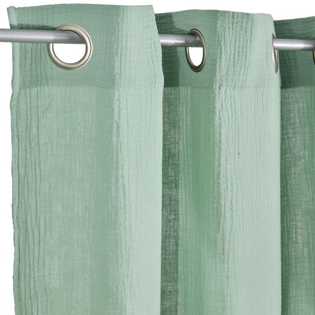 Rideau &agrave; oeillets gaze de coton vert uni 135xL240cm