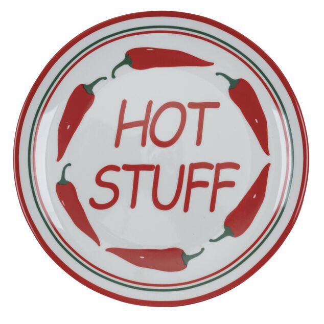 Assiette plate ronde x4 porcelaine motif piment &Oslash;27cm