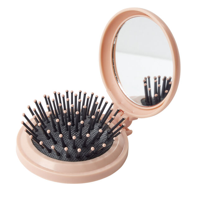 Brosse à cheveux pliable ronde avec miroir Ø6,5cm (3 modèles)