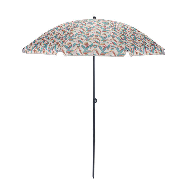 Parasol rond centré inclinable Sun motif feuillage UPF30+ Ø160xH195cm
