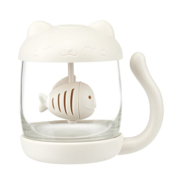 Tisani&egrave;re 260ml en verre forme chat mignon blanc H11cm