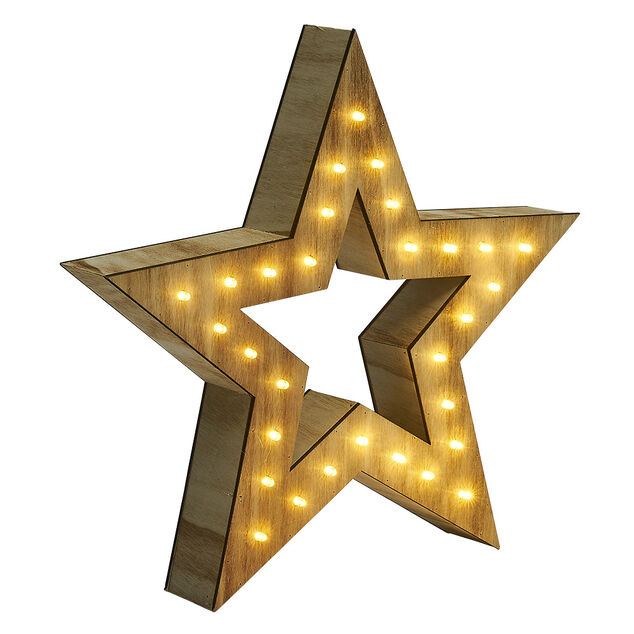 &Eacute;toile lumineuse en bois 30LED blanc chaud H30 cm