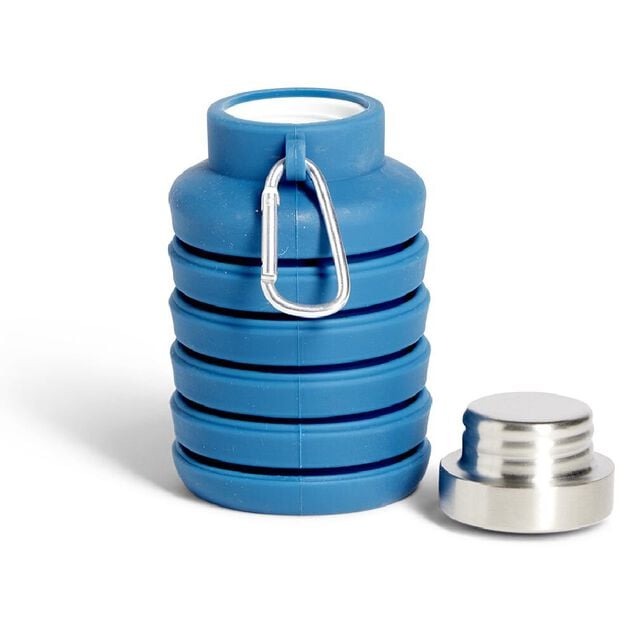 Bouteille r&eacute;tractable 480ml inox et silicone vert gris &Oslash;7xH19cm