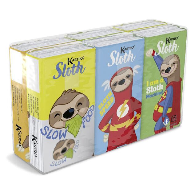Lot de 6 paquets de mouchoirs en papier &agrave; 4 plis motif paresseux