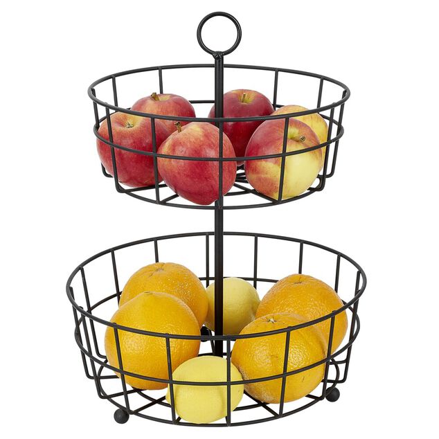 Corbeille &agrave; fruits 2 niveaux m&eacute;tal noir &Oslash;28xH38cm