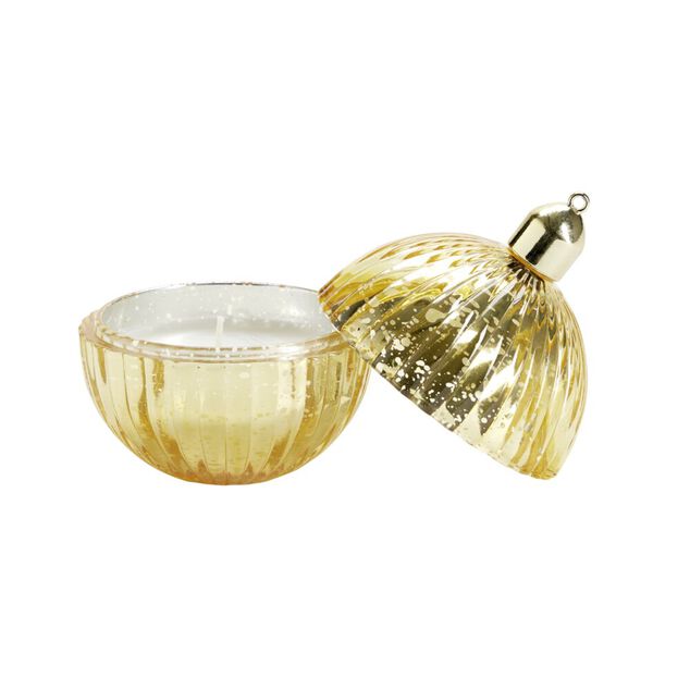 Bougie dans verre forme boule de No&euml;l &Oslash;8xH10,5cm (4 mod&egrave;les)