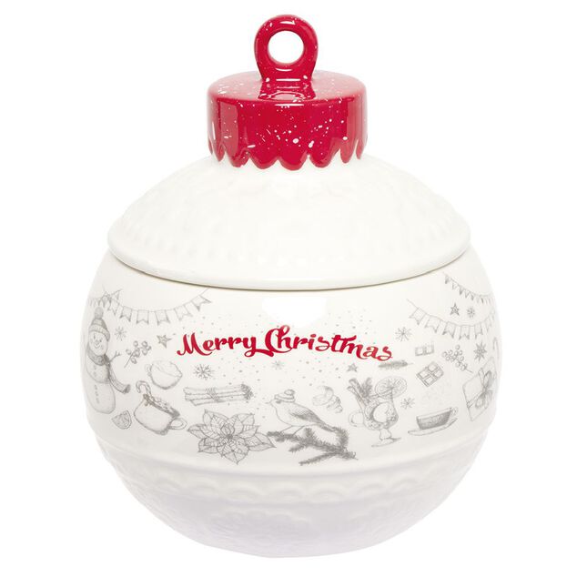 Mini bonbonnière en céramique décor Noël rouge blanc