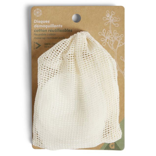 Lot de 5 disques d&eacute;maquillants en coton r&eacute;utilisables &Oslash;8cm
