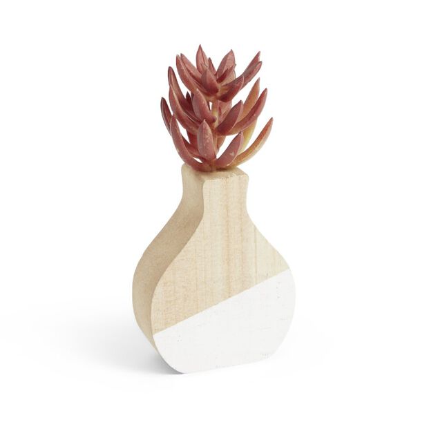 Plante artificielle dans pot MDF blanc et naturel 7,5x7xH10,5cm