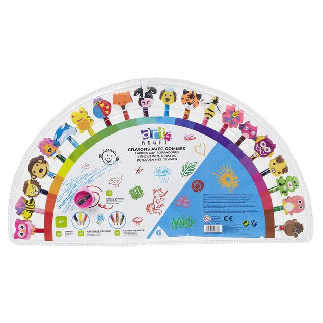 Kit crayon en bois avec gomme forme animal 41 pi&egrave;ces