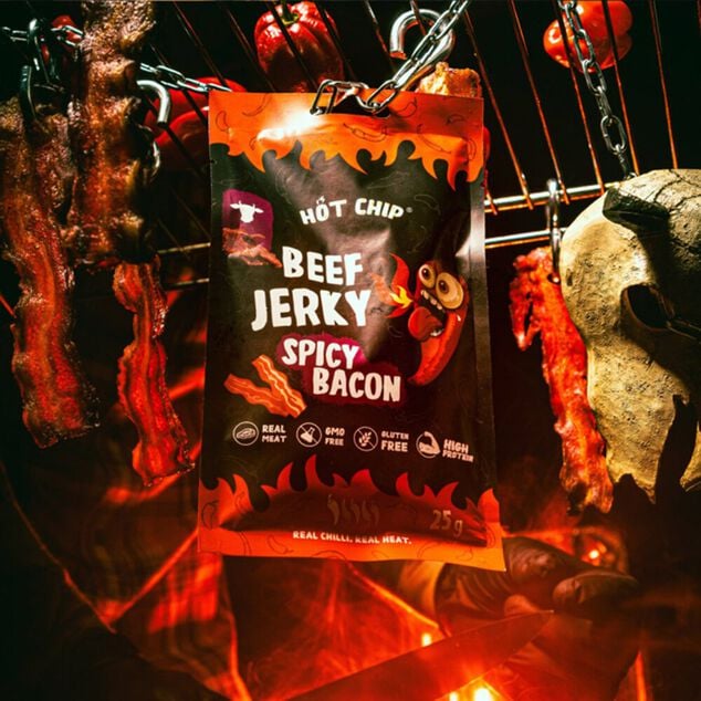 Viande s&eacute;ch&eacute;e boeuf Beef Jerky saveur bacon et chili 25gr