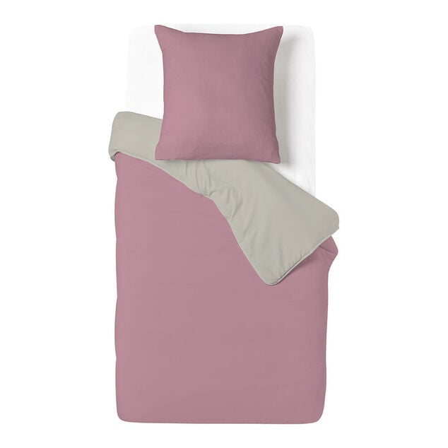 Parure de lit 1 personne 140x200cm polycoton r&eacute;versible rose