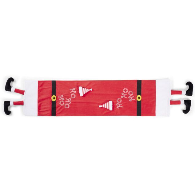 Chemin de table tissu velours rouge effet pieds de Père Noël 34x136cm