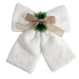 Noeud d&eacute;coratif No&euml;l XL toucher peluche blanc avec d&eacute;cor vert et marron 40x40cm