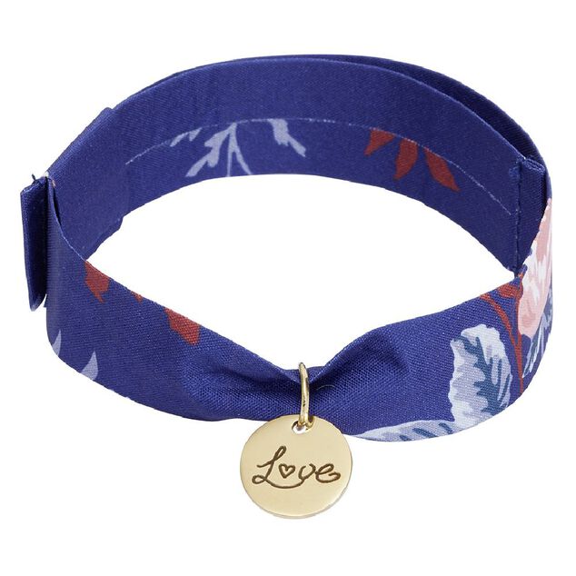 Bracelet ajustable en tissu motif floral avec pendentif Love L19cm