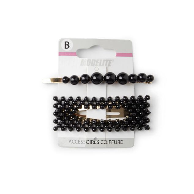 Lot de 2 barrettes &agrave; cheveux dor&eacute;es &agrave; perles noires