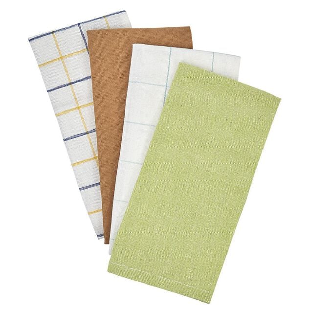 Torchon en coton imprim&eacute; et uni x4