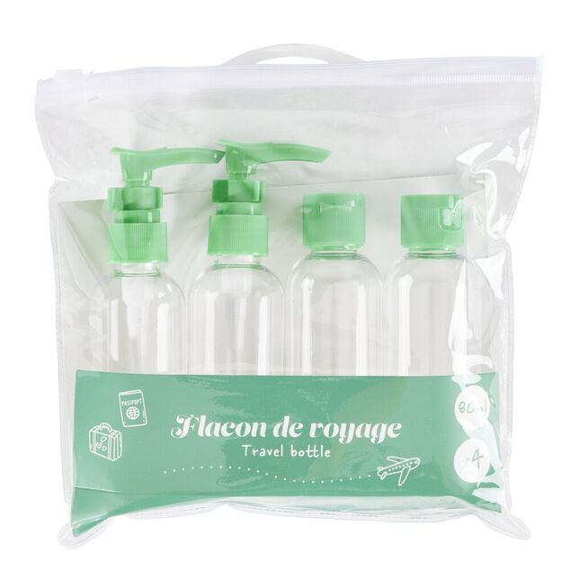 Flacon de voyage 4x80ml plastique (4 mod&egrave;les)