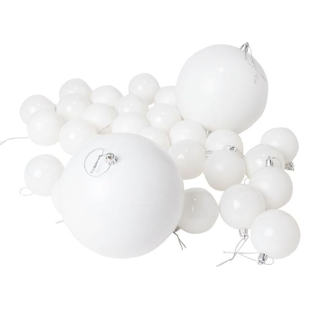 Boule de No&euml;l &Oslash;7cm x30 et &Oslash;15cm x2 blanc