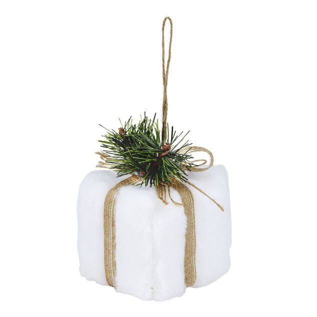 Décoration de Noël à suspendre cadeau façon coton blanc 7x7xH7cm