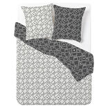 Parure de lit 2 personnes 240x220cm r&eacute;versible motif azt&egrave;que noir et blanc