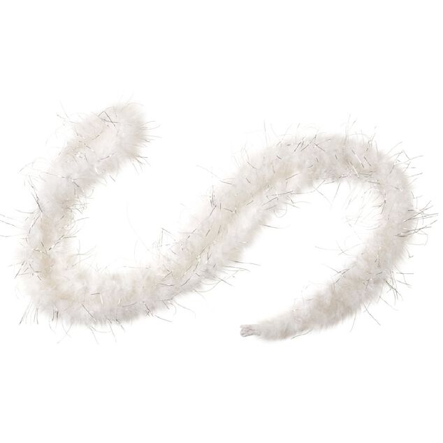 Guirlande plumes blanches fil argent&eacute; 1,8 m