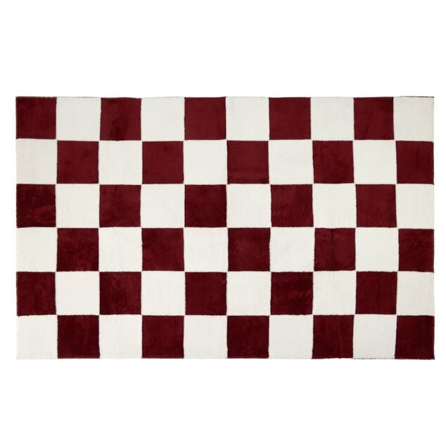 Tapis rectangulaire damier polyester 114x190cm (2 mod&egrave;les beige ou rouge)