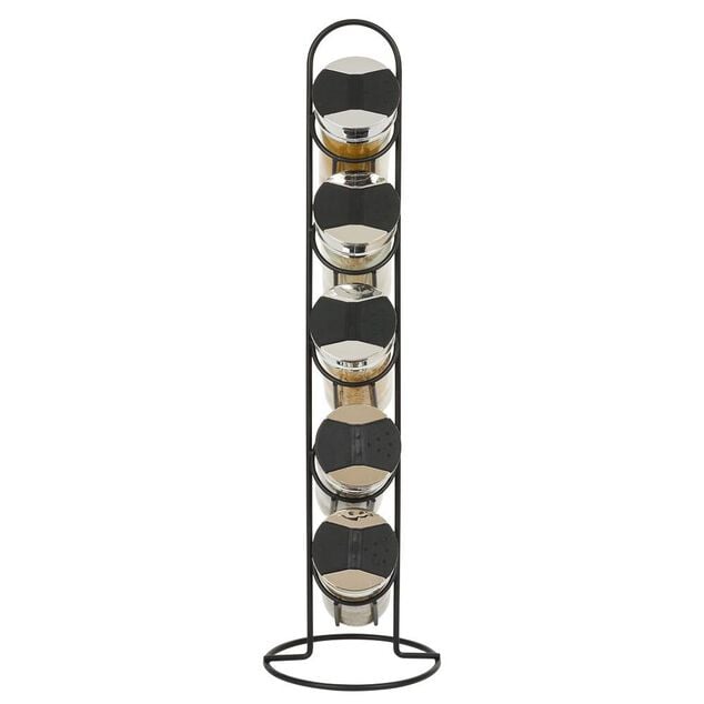 Tour &agrave; &eacute;pices en m&eacute;tal avec 5 pots en verre &Oslash;11xH39cm