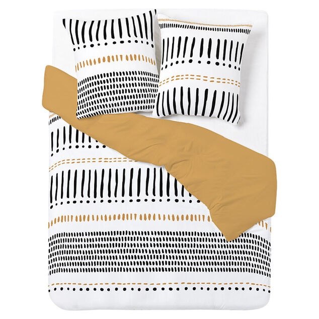 Parure de lit 2 personnes 240x220cm r&eacute;versible motif africain orange et blanc