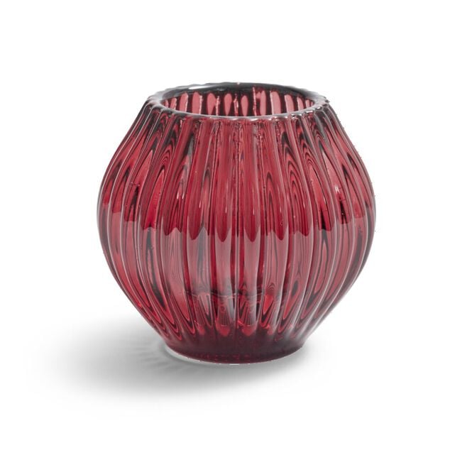 Bougeoir rond verre rose fonc&eacute; &Oslash;7,5xH7,5cm