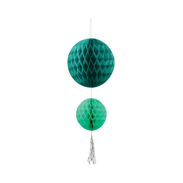 Suspension 2 boules avec pompon papier vert