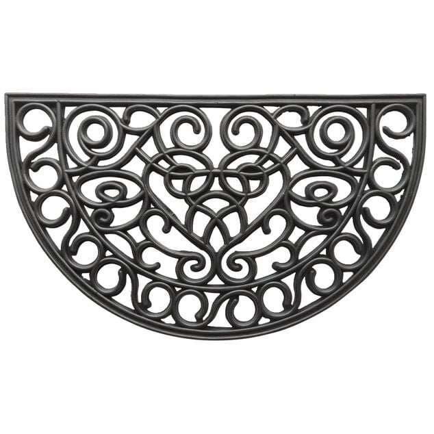 Tapis d'entrée caoutchouc forme demi-lune style fer forgé 45x75cm