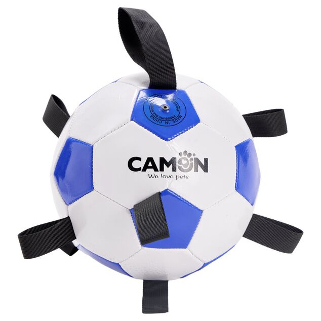 Jouet pour chien ballon de foot souple blanc et bleu &Oslash;19cm