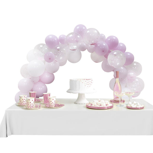 Kit arche de ballons f&eacute;e rose et blanc 60 pi&egrave;ces 4m
