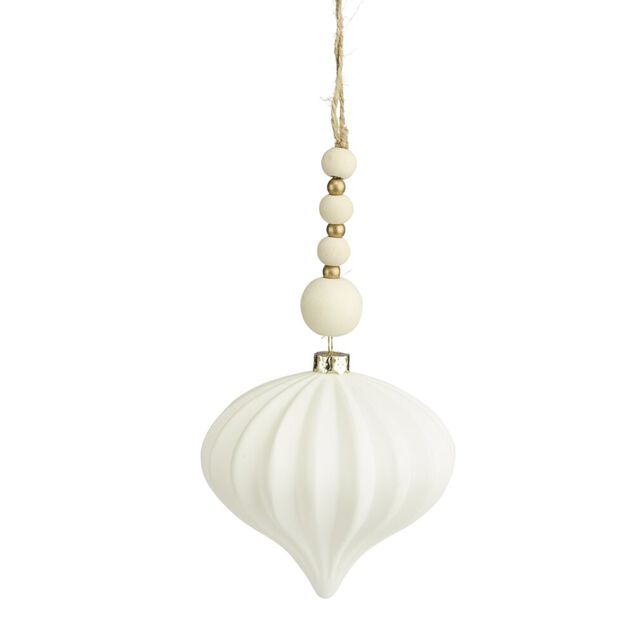 Boule de No&euml;l stri&eacute;e blanche &agrave; suspendre (2 mod&egrave;les)