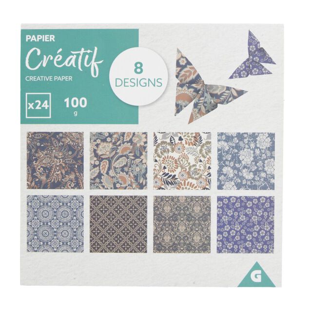 Feuilles de papier cr&eacute;atif 8 designs 24 pages L15x15cm