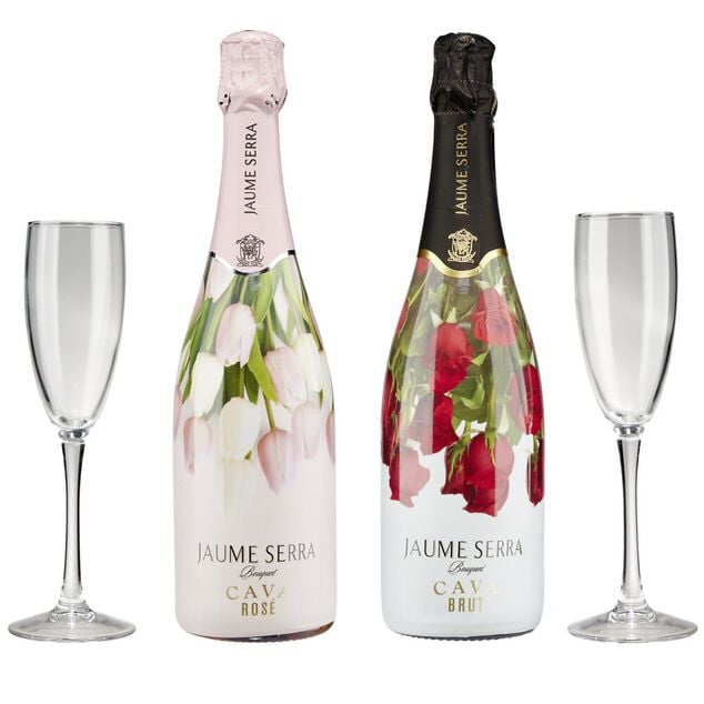 Coffret vin p&eacute;tillant Cava Jaume Serra bouquet 2 bouteilles brut et ros&eacute; avec fl&ucirc;tes 2x75cl