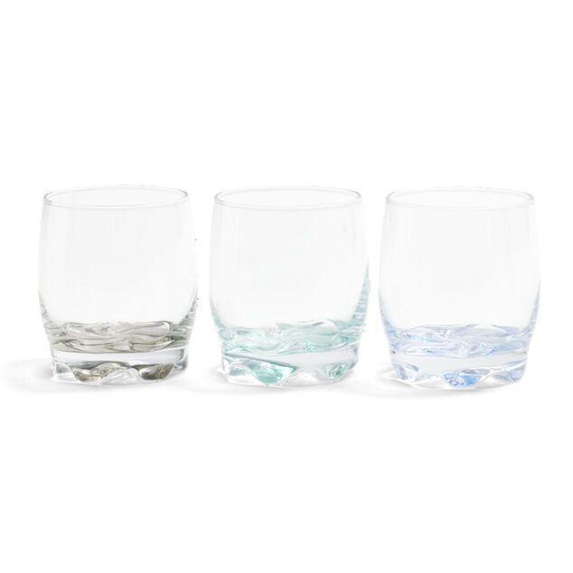 Lot de 3 verres 29cl en verre transparent fond color&eacute; noir/bleu/vert
