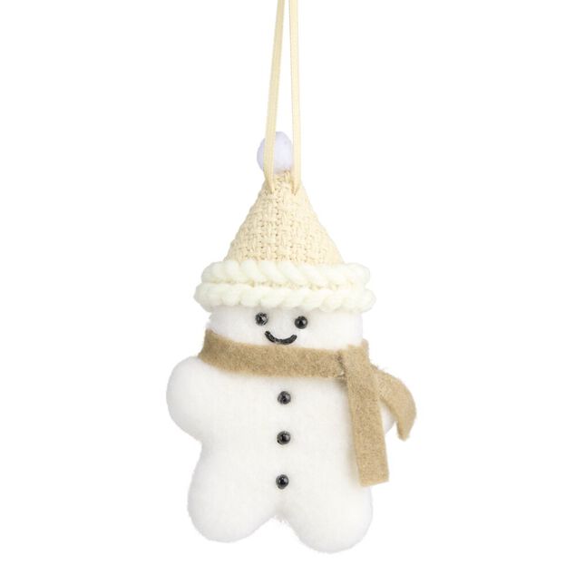 Bonhomme pain d'&eacute;pices de No&euml;l feutrine blanc &agrave; suspendre H10cm (2 mod&egrave;les)