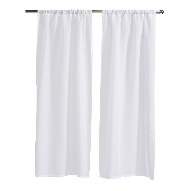 Vitrage passe tringle x2 aspect toile &agrave; beurre blanc uni 60x120cm