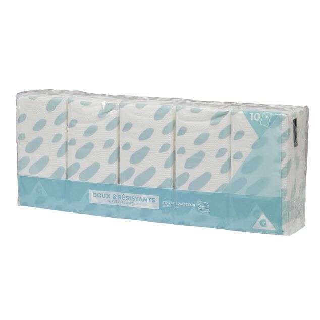 Lot de 10 paquets de mouchoirs en papier à 3 plis blanc
