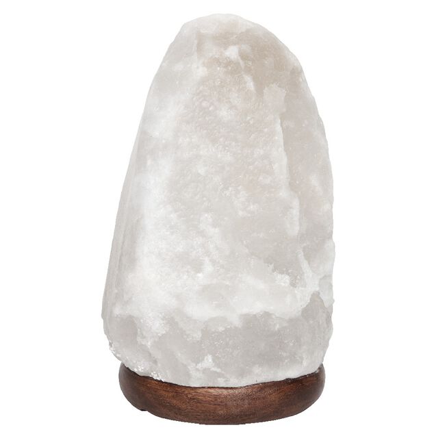 Lampe pierre de sel de l'Himalaya Mess&eacute;gu&eacute; socle bois &Oslash;13xH24cm