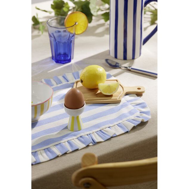 Set de table rectangulaire bord &agrave; volant motif rayure polycoton 30x45cm (3 mod&egrave;les)