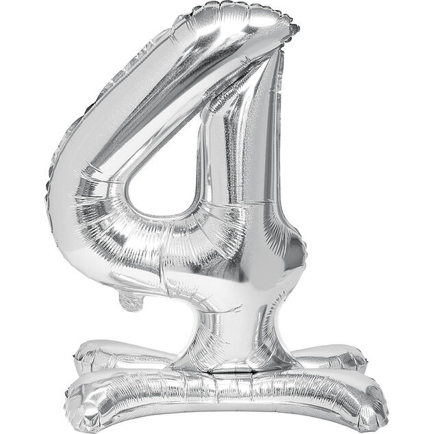 Ballon chiffre 4 avec support doré ou argenté 80cm