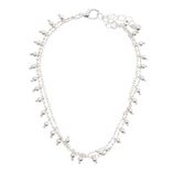 Cha&icirc;ne de cheville 2 rangs maille fine et perles argent&eacute;