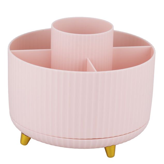 Rangement cosm&eacute;tique rotatif plastique rose &Oslash;15xH12,5cm