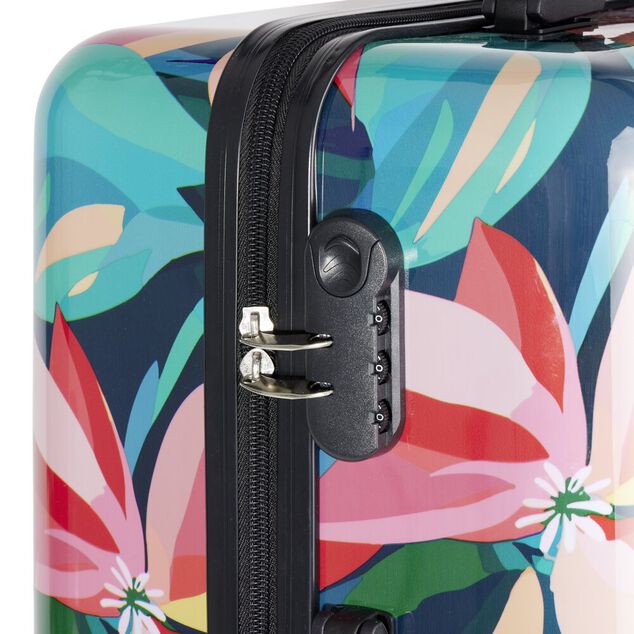 Valise cabine 63L trolley 4 roulettes motif floral tropical 45x26xH66,5cm