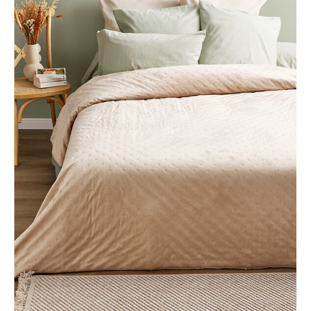 Couvre lit 2 personnes velours en pinsonic 220x240cm beige ou marron