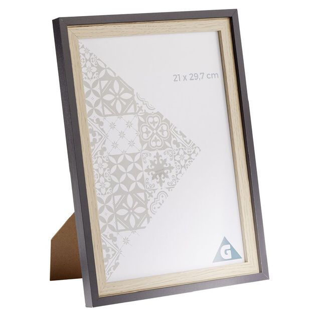 Cadre photo bois naturel et noir 25x34cm pour photo 21x29,7cm